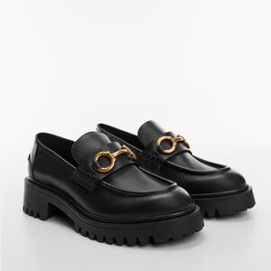 MANGO Leather moccasin Chunky Heel Loafer with track sole